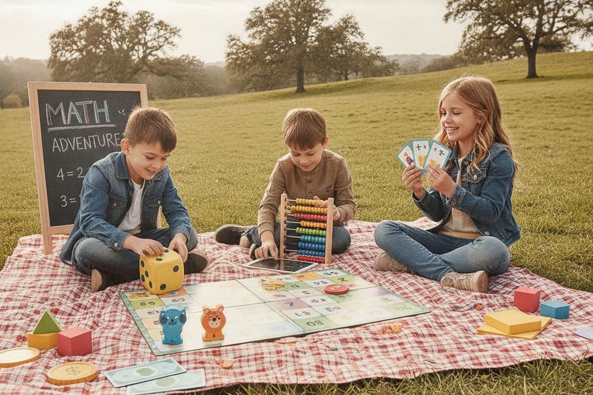 Kids doing math games outside
