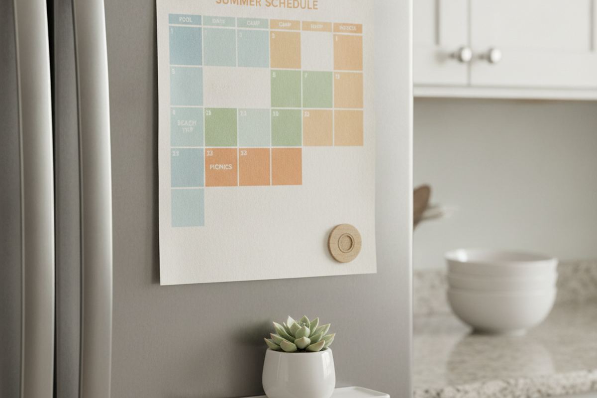 Summer schedule on a fridge