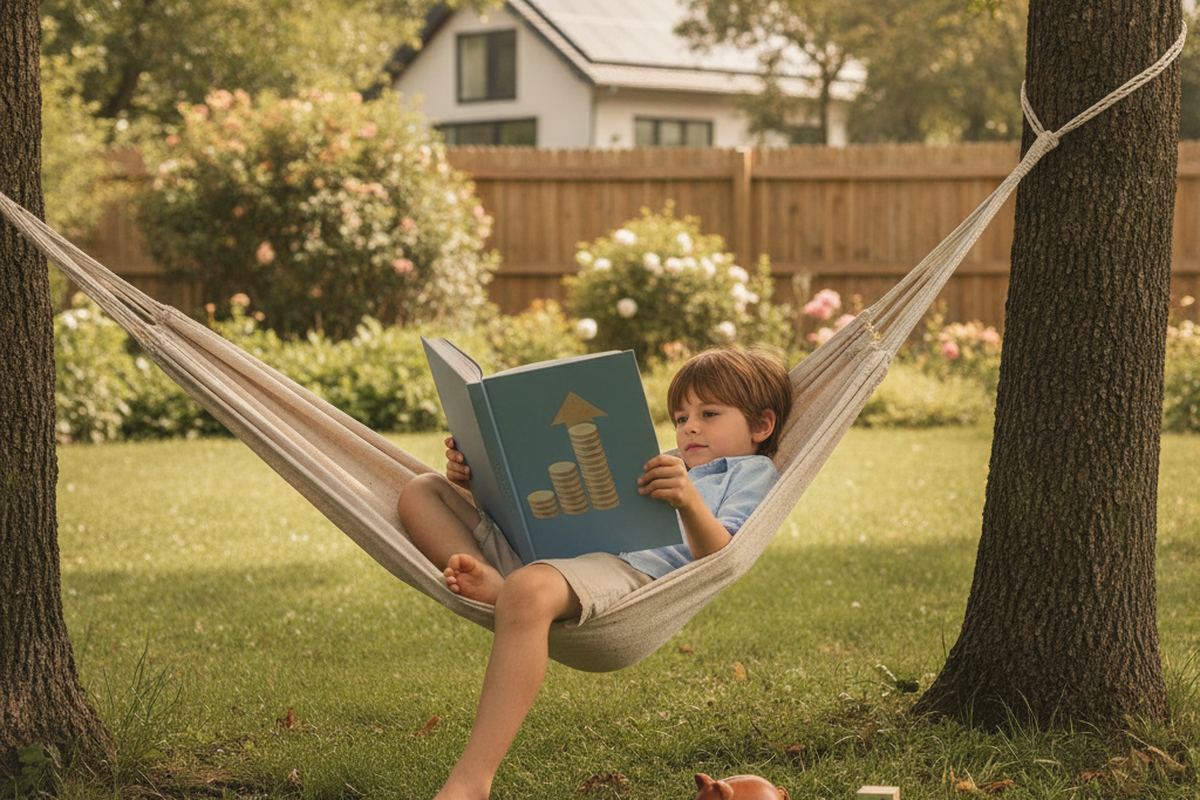 Kid reading in summer hammock