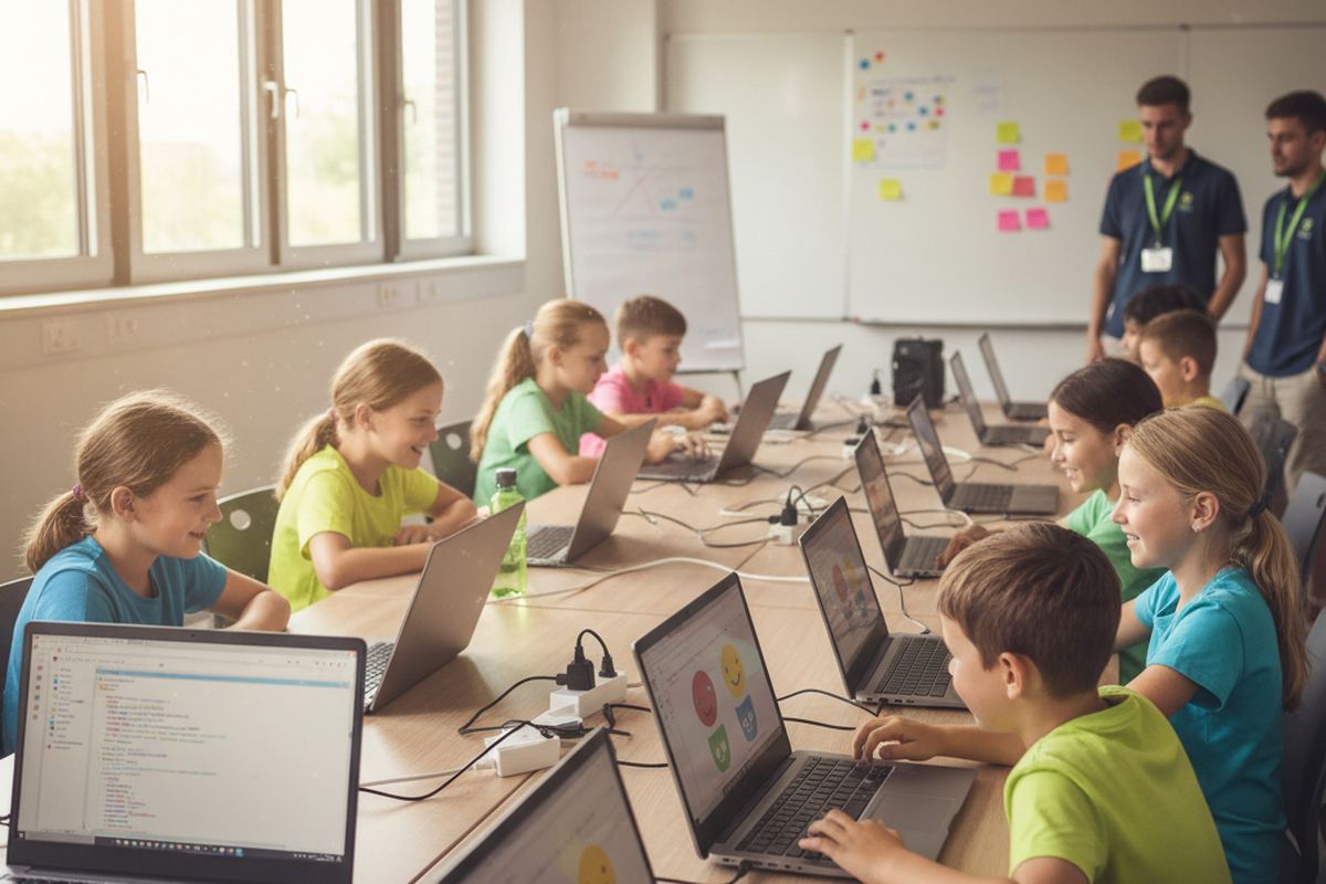 Kids at coding summer camp