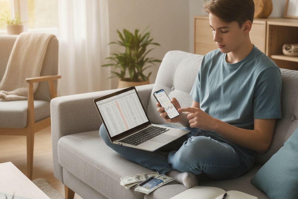 Teen with cash and phone