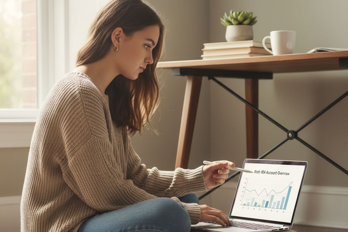 Teen with laptop investing