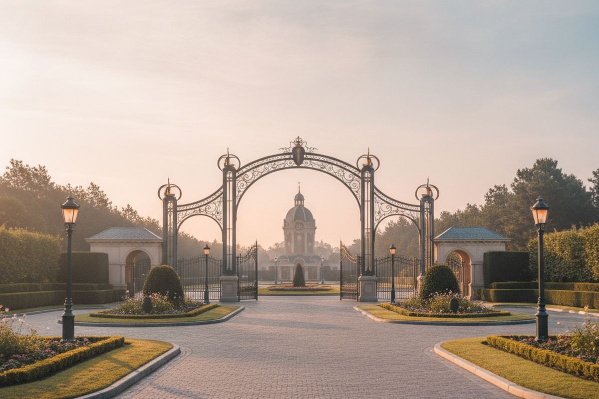 Theme park entrance in the morning