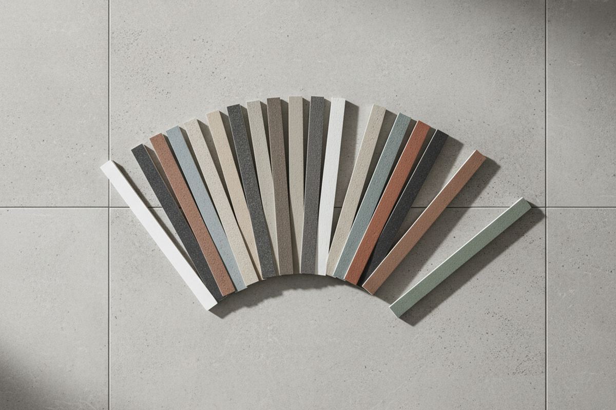 Grout color samples on tile