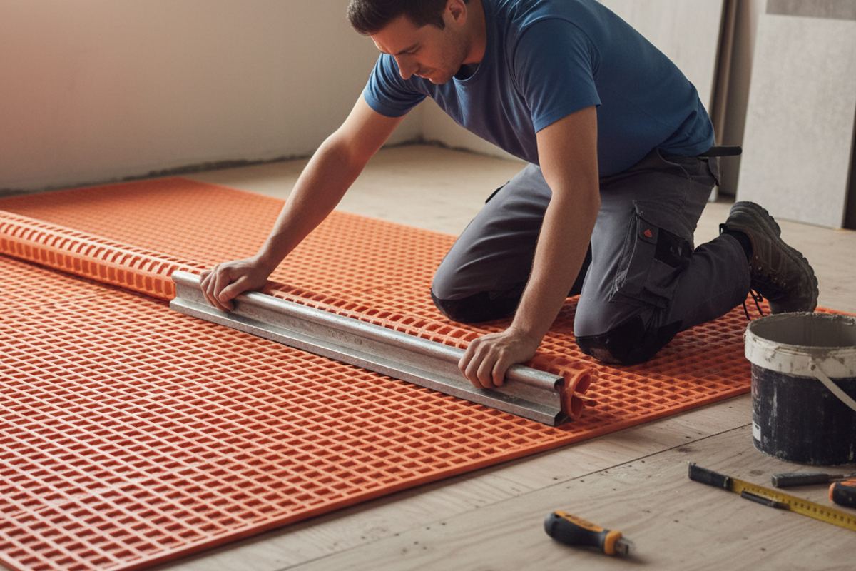 Tile underlayment being installed