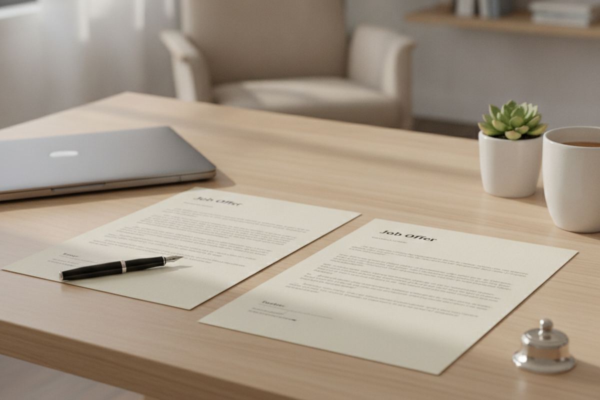 Two offer letters on a desk