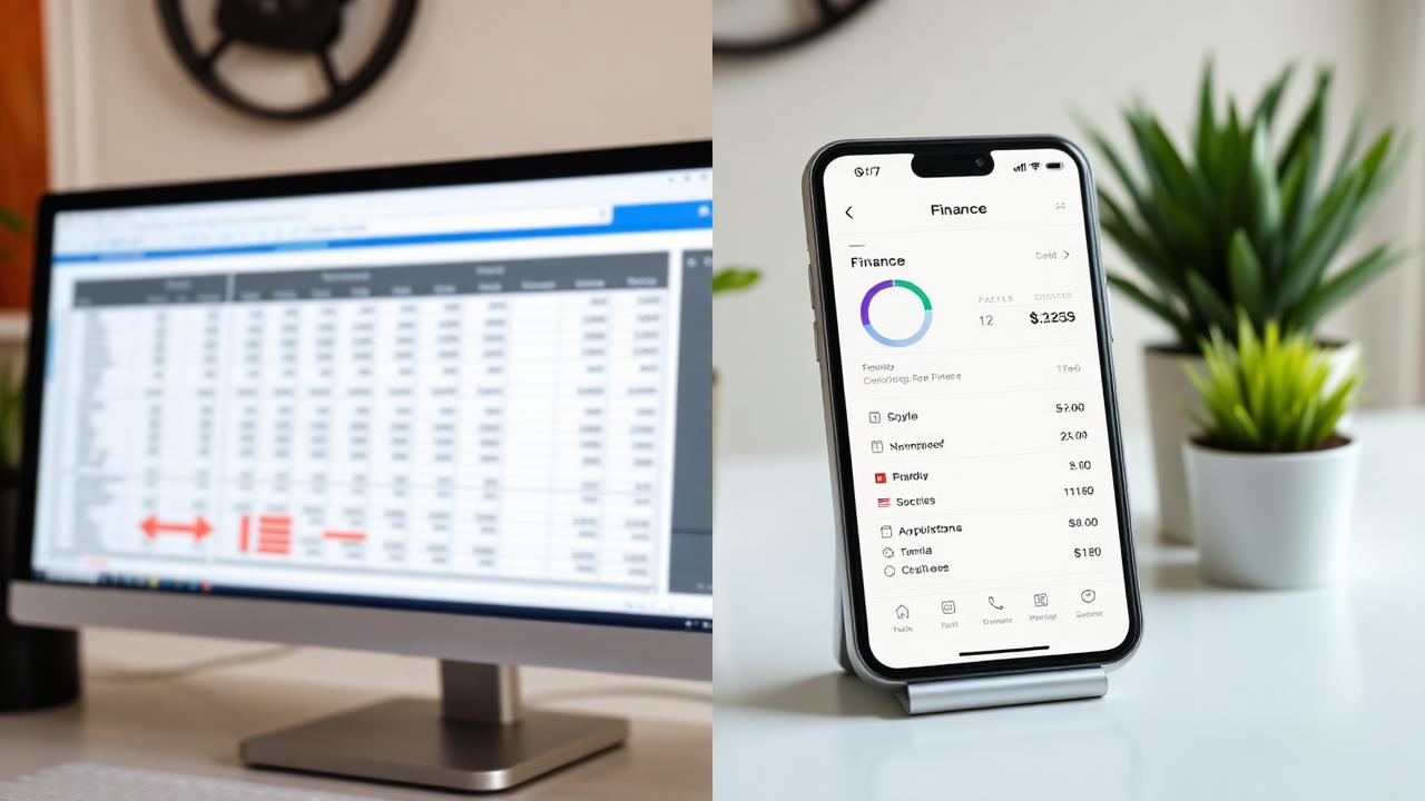 Side by side comparison of a spreadsheet and a finance app on a phone