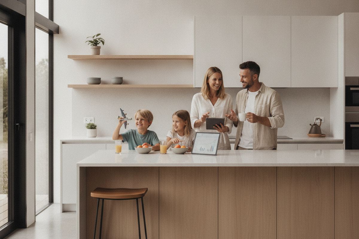 Family in a vacation rental kitchen