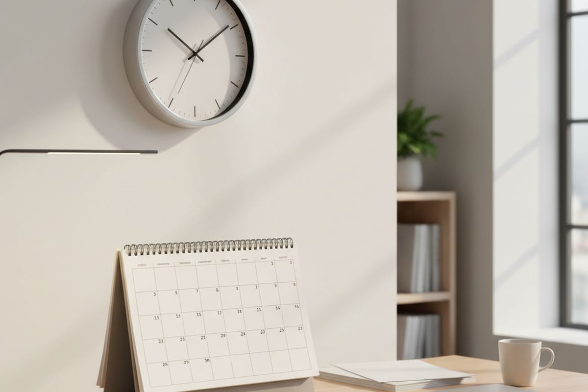 Clock and calendar on a desk