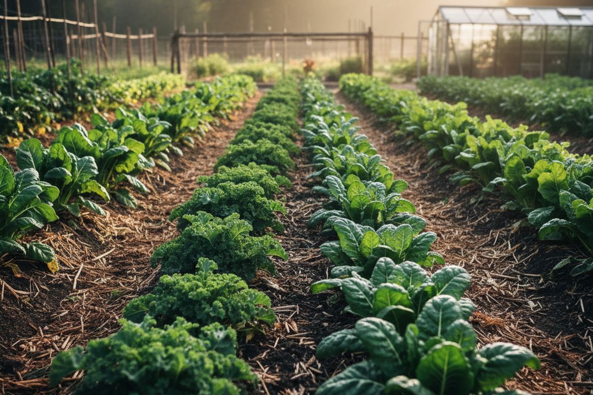 Rows of vegetables growing