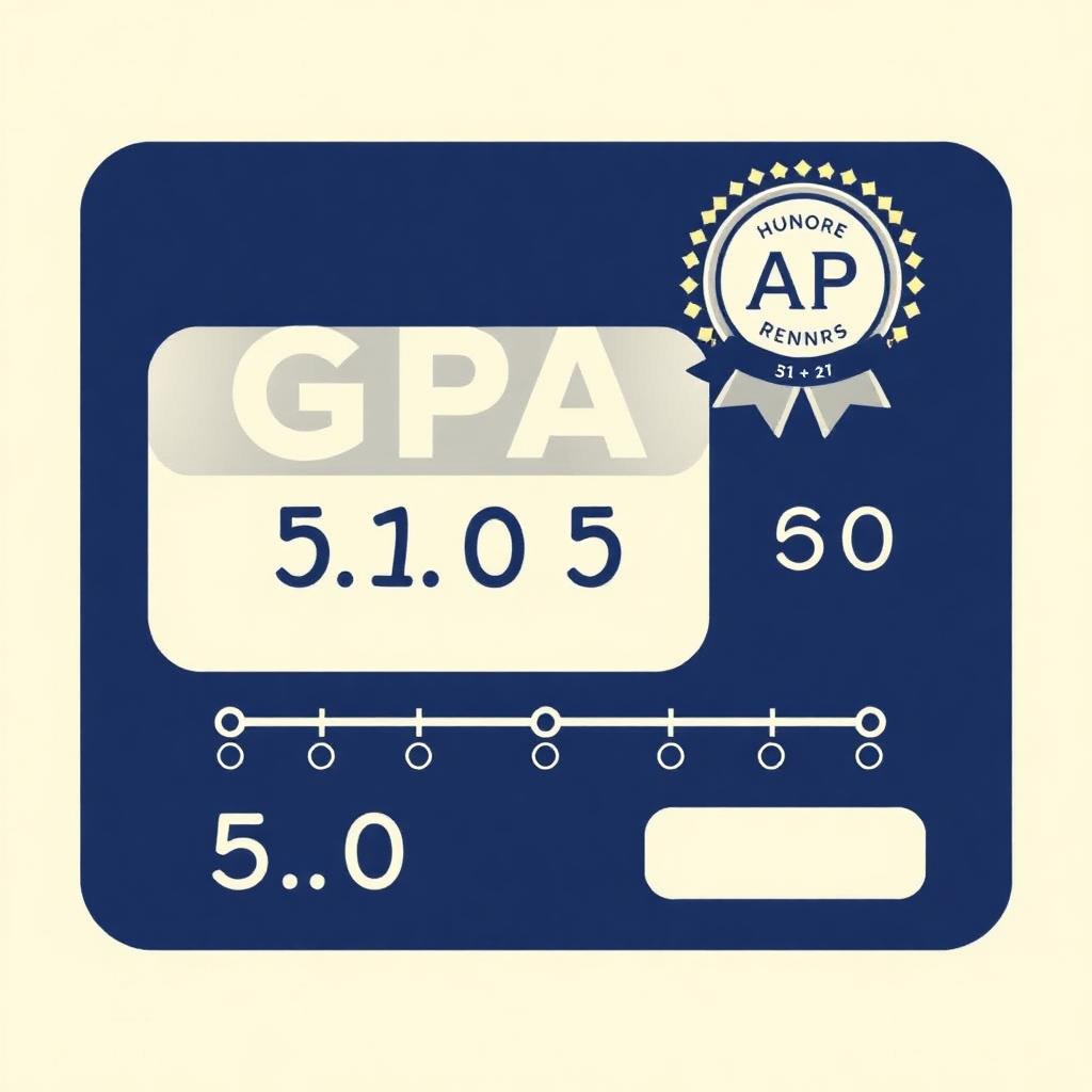 Weighted GPA calculator showing 5.0 scale with honors and AP badges