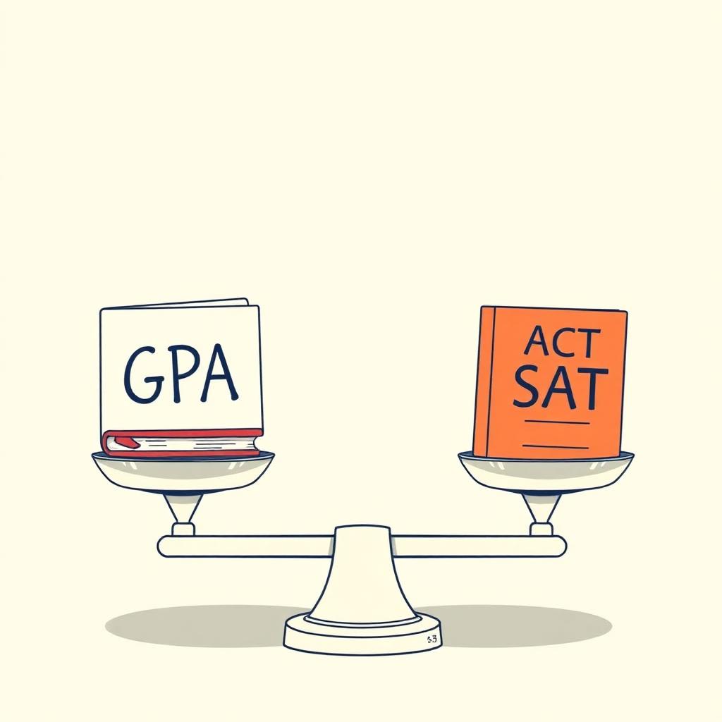 GPA and ACT SAT booklets on a balance scale