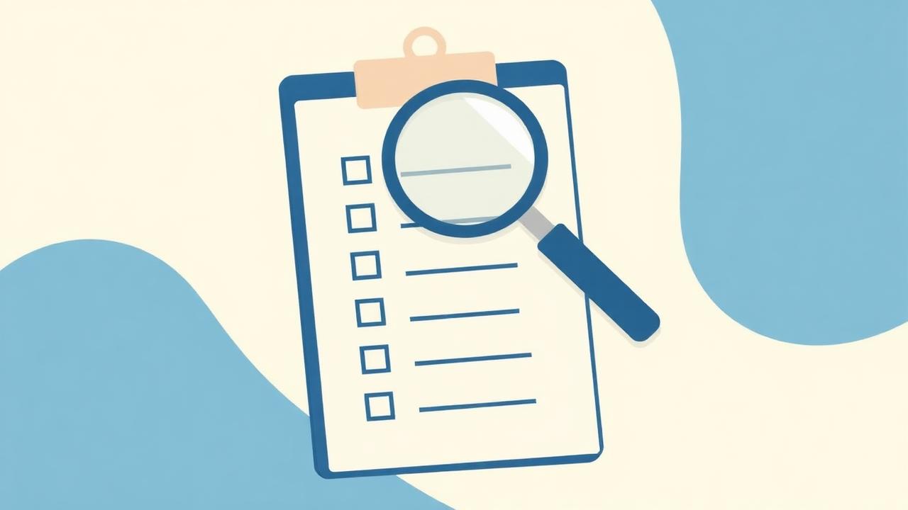 Checklist clipboard with a magnifying glass