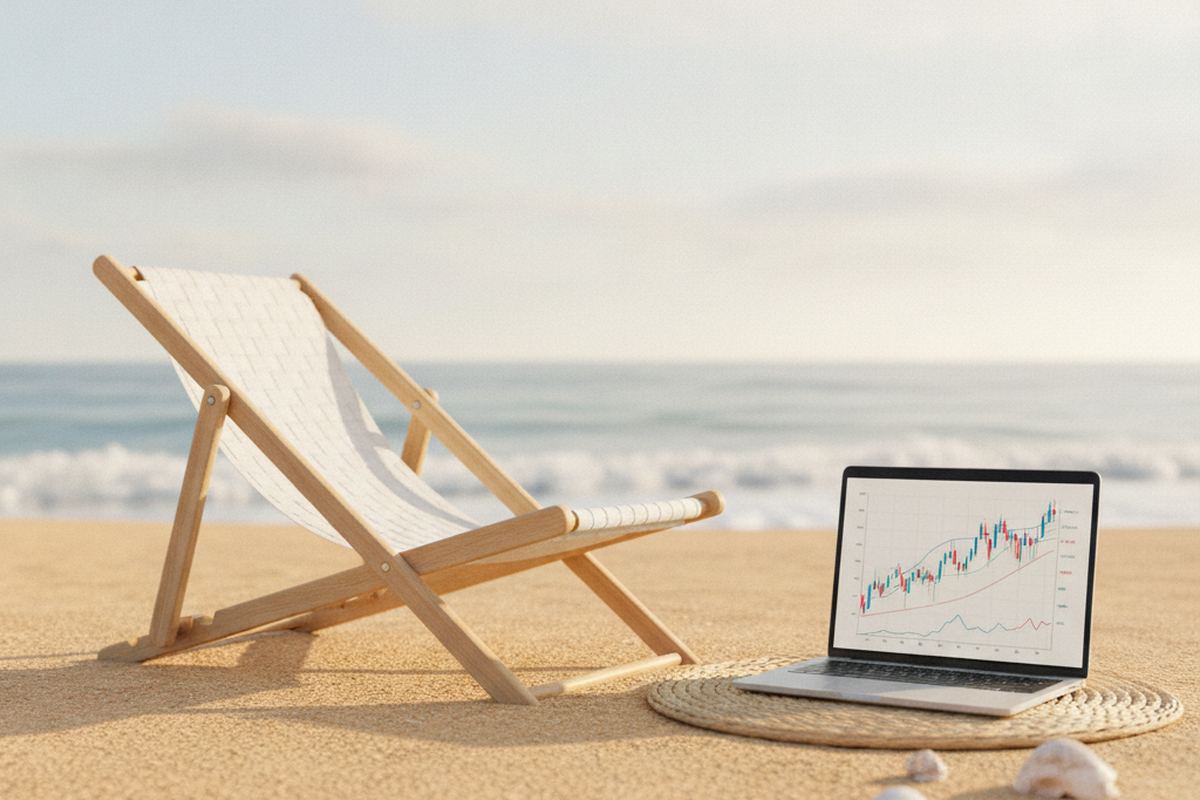 Beach chair with a work laptop