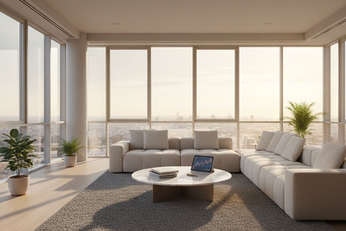 Large west facing windows in living room