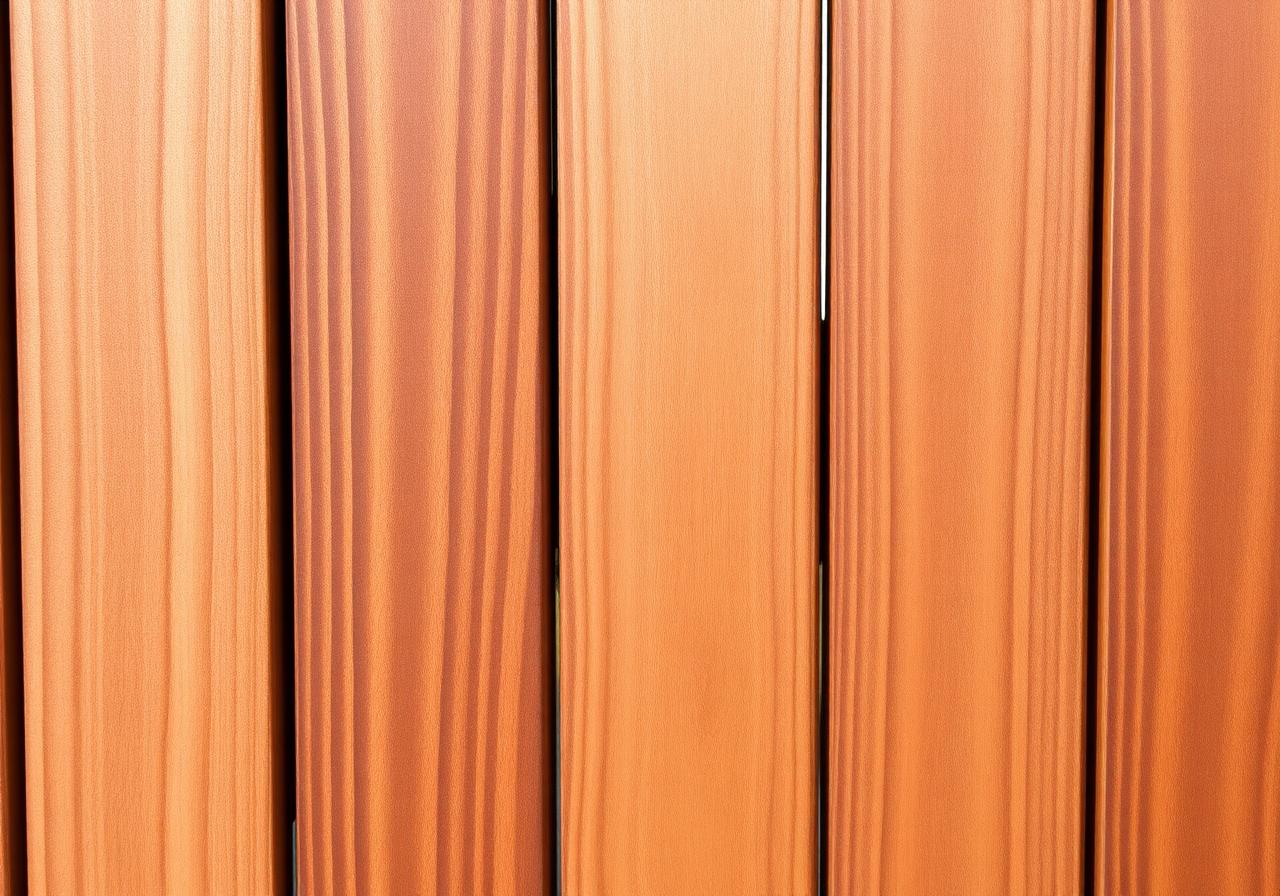 Close-up of stained cedar wood fence panel with visible grain